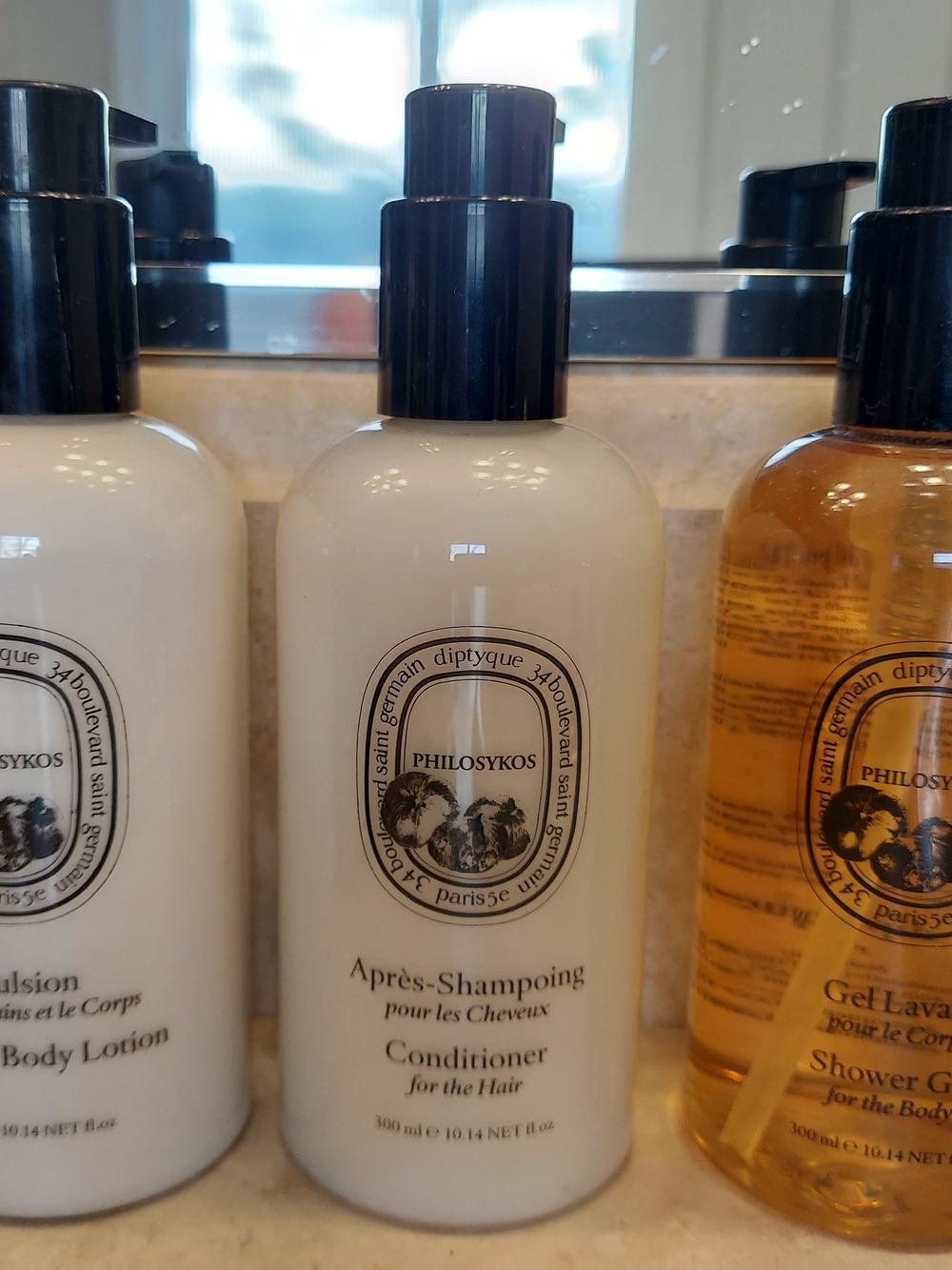 Diptyque Philosykos Conditioner , Hand & body lotion, Shower Gel with Black Pump
